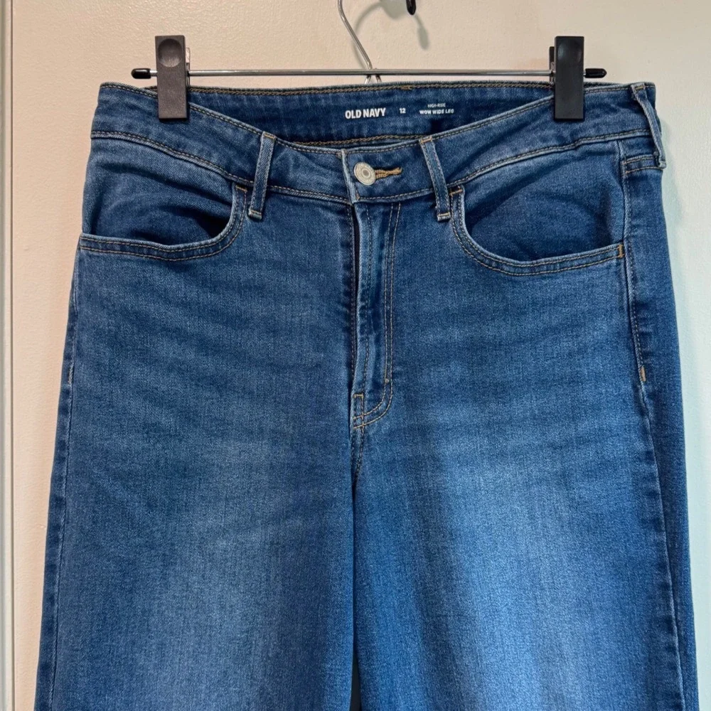 Old Navy Wow Wide Leg Jeans Womens 12 High Rise Medium Wash Blue Denim Stretch - Picture 2 of 5